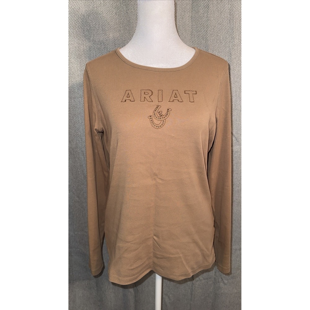 Aristide Long Sleeved Tee Women's Size Large EQ Icons Embroidered Horseshoe Flaw